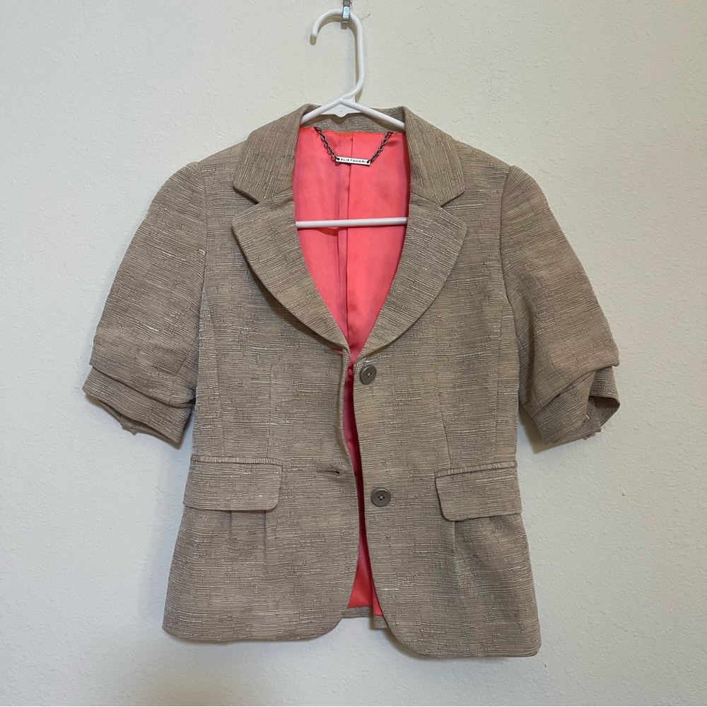 Size 0 Elie Tahari Textured Tan Blazer with Pink Lining